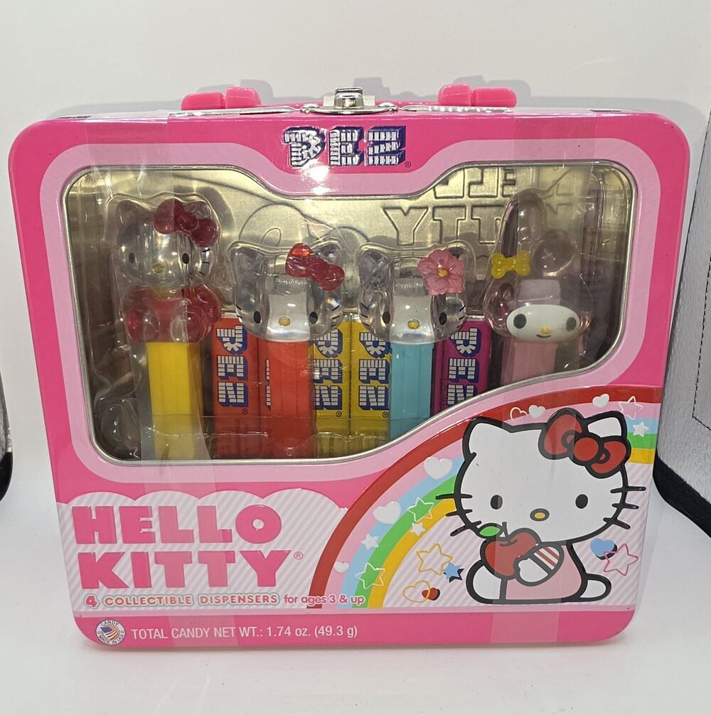 Hello Kitty Pez Tin Set of 4 2011 Sealed! Crystal Dispensers Pink Lunchbox